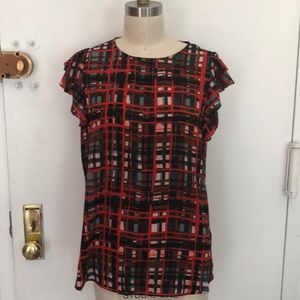 Philosophy red green pink plaid blouse M 💥